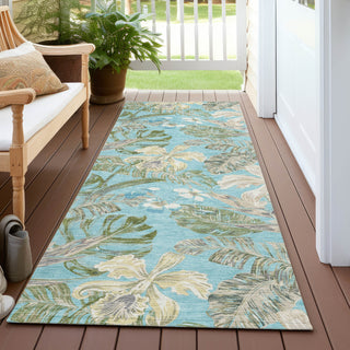Piper Looms Chantille Floral ACN1708 Teal Machine Washable Area Rug Runner Outdoor Lifestyle Image Feature