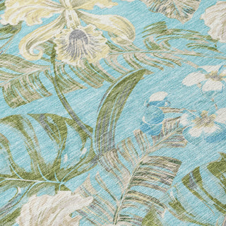 Piper Looms Chantille Floral ACN1708 Teal Machine Washable Area Rug Swatch Image