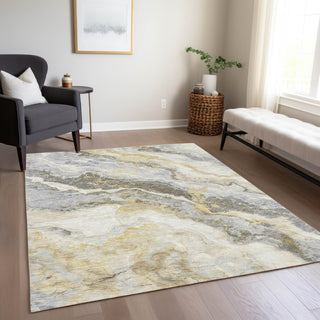 Piper Looms Chantille Abstract ACN1709 Gold Machine Washable Area Rug Lifestyle Image Feature