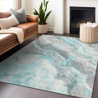Piper Looms Chantille Abstract ACN1709 Teal Machine Washable Area Rug Lifestyle Image Feature