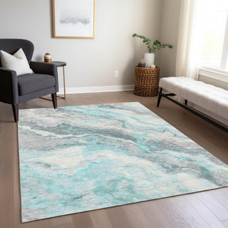 Piper Looms Chantille Abstract ACN1709 Teal Machine Washable Area Rug Lifestyle Image Feature