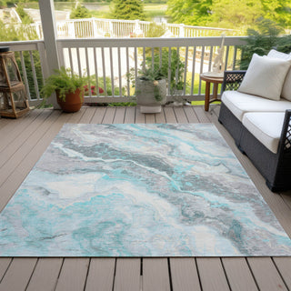 Piper Looms Chantille Abstract ACN1709 Teal Machine Washable Area Rug Outdoor Lifestyle Image Feature