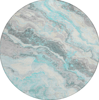 Piper Looms Chantille Abstract ACN1709 Teal Machine Washable Area Rug Round Main Image
