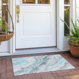 Piper Looms Chantille Abstract ACN1709 Teal Machine Washable Area Rug Scatter Outdoor Lifestyle Image Feature