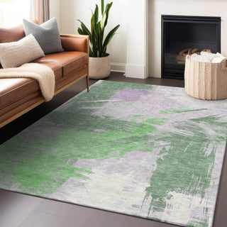 Piper Looms Chantille Modern ACN1711 Green Machine Washable Area Rug Lifestyle Image Feature