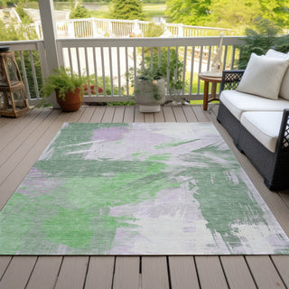 Piper Looms Chantille Modern ACN1711 Green Machine Washable Area Rug Outdoor Lifestyle Image Feature