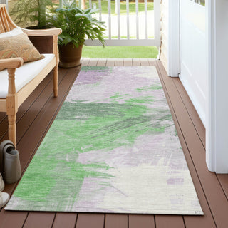 Piper Looms Chantille Modern ACN1711 Green Machine Washable Area Rug Runner Outdoor Lifestyle Image Feature