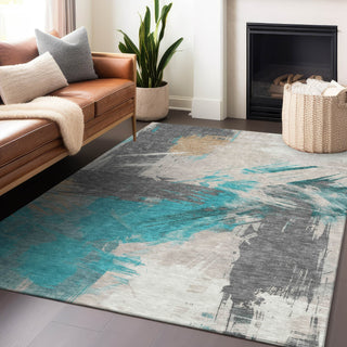 Piper Looms Chantille Modern ACN1711 Teal Machine Washable Area Rug Lifestyle Image Feature