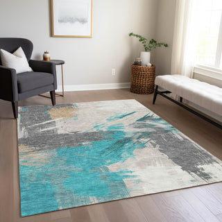 Piper Looms Chantille Modern ACN1711 Teal Machine Washable Area Rug Lifestyle Image Feature