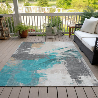 Piper Looms Chantille Modern ACN1711 Teal Machine Washable Area Rug Outdoor Lifestyle Image Feature
