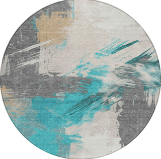 Piper Looms Chantille Modern ACN1711 Teal Machine Washable Area Rug Round Main Image