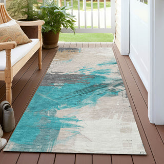 Piper Looms Chantille Modern ACN1711 Teal Machine Washable Area Rug Runner Outdoor Lifestyle Image Feature