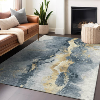 Piper Looms Chantille Abstract ACN1712 Graphite Machine Washable Area Rug Lifestyle Image Feature