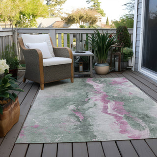 Piper Looms Chantille Abstract ACN1712 Sage Machine Washable Area Rug Outdoor Lifestyle Image Feature