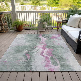 Piper Looms Chantille Abstract ACN1712 Sage Machine Washable Area Rug Outdoor Lifestyle Image Feature