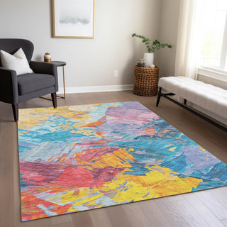 Piper Looms Chantille Abstract ACN1713 Blue Machine Washable Area Rug Lifestyle Image Feature