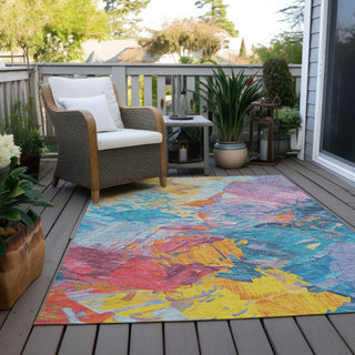 Piper Looms Chantille Abstract ACN1713 Blue Machine Washable Area Rug Outdoor Lifestyle Image Feature