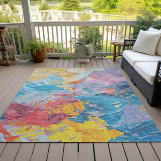 Piper Looms Chantille Abstract ACN1713 Blue Machine Washable Area Rug Outdoor Lifestyle Image Feature