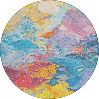 Piper Looms Chantille Abstract ACN1713 Blue Machine Washable Area Rug Round Main Image