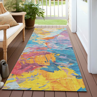 Piper Looms Chantille Abstract ACN1713 Blue Machine Washable Area Rug Runner Outdoor Lifestyle Image Feature