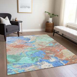 Piper Looms Chantille Abstract ACN1713 Coral Machine Washable Area Rug Lifestyle Image Feature