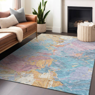 Piper Looms Chantille Abstract ACN1713 Teal Machine Washable Area Rug Lifestyle Image Feature