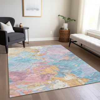 Piper Looms Chantille Abstract ACN1713 Teal Machine Washable Area Rug Lifestyle Image Feature