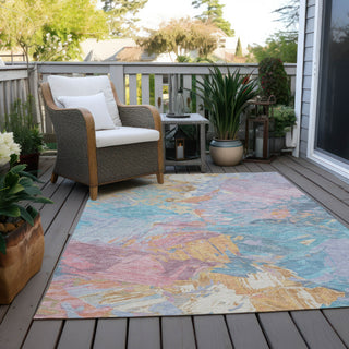 Piper Looms Chantille Abstract ACN1713 Teal Machine Washable Area Rug Outdoor Lifestyle Image Feature