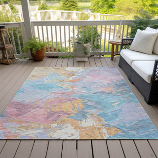 Piper Looms Chantille Abstract ACN1713 Teal Machine Washable Area Rug Outdoor Lifestyle Image Feature