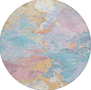Piper Looms Chantille Abstract ACN1713 Teal Machine Washable Area Rug Round Main Image