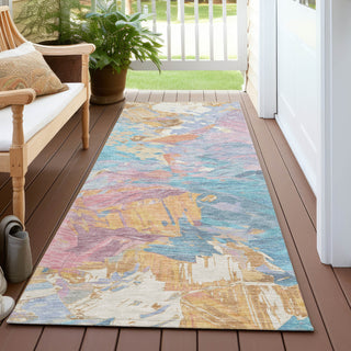 Piper Looms Chantille Abstract ACN1713 Teal Machine Washable Area Rug Runner Outdoor Lifestyle Image Feature