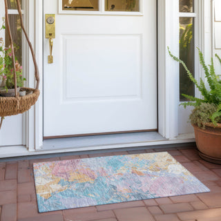 Piper Looms Chantille Abstract ACN1713 Teal Machine Washable Area Rug Scatter Outdoor Lifestyle Image Feature