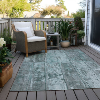 Piper Looms Chantille Stripes ACN1715 Teal Machine Washable Area Rug Outdoor Lifestyle Image Feature