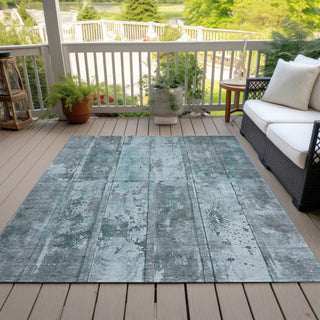 Piper Looms Chantille Stripes ACN1715 Teal Machine Washable Area Rug Outdoor Lifestyle Image Feature