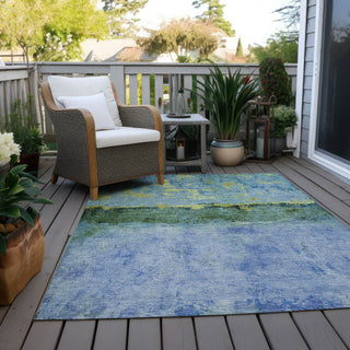 Piper Looms Chantille Abstract ACN1716 Blue Machine Washable Area Rug Outdoor Lifestyle Image Feature