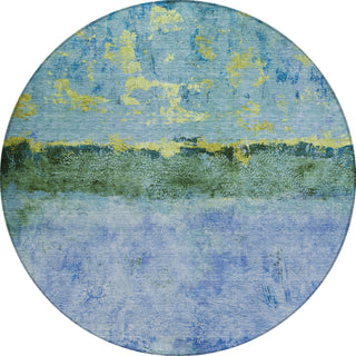 Piper Looms Chantille Abstract ACN1716 Blue Machine Washable Area Rug Round Main Image