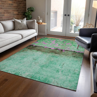Piper Looms Chantille Abstract ACN1716 Green Machine Washable Area Rug Lifestyle Image Feature