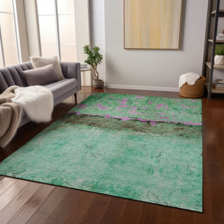 Piper Looms Chantille Abstract ACN1716 Green Machine Washable Area Rug Lifestyle Image Feature