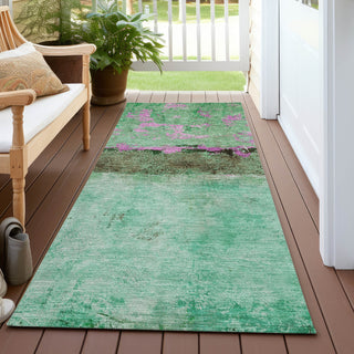 Piper Looms Chantille Abstract ACN1716 Green Machine Washable Area Rug Runner Outdoor Lifestyle Image Feature