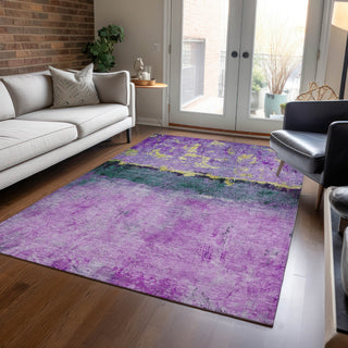 Piper Looms Chantille Abstract ACN1716 Plum Machine Washable Area Rug Lifestyle Image Feature