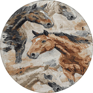 Piper Looms Chantille Animal ACN1720 Beige Machine Washable Area Rug Round Main Image