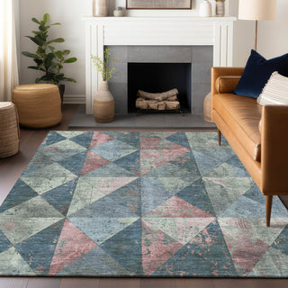 Piper Looms Chantille Geometric ACN1721 Denim Machine Washable Area Rug Lifestyle Image Feature