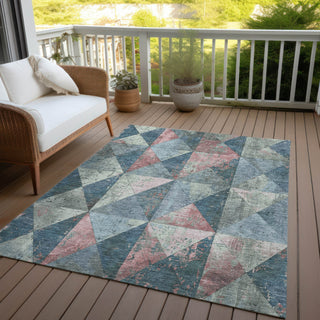 Piper Looms Chantille Geometric ACN1721 Denim Machine Washable Area Rug Outdoor Lifestyle Image Feature