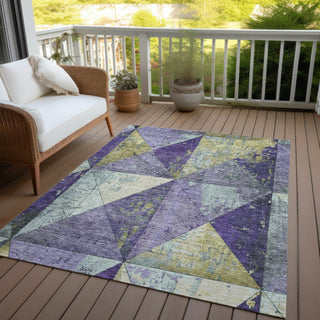 Piper Looms Chantille Geometric ACN1721 Eggplant Machine Washable Area Rug Outdoor Lifestyle Image Feature