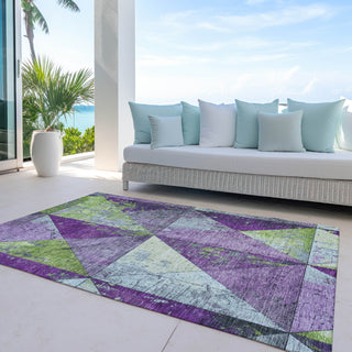 Piper Looms Chantille Geometric ACN1721 Purple Machine Washable Area Rug Outdoor Lifestyle Image Feature