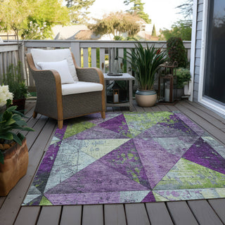 Piper Looms Chantille Geometric ACN1721 Purple Machine Washable Area Rug Outdoor Lifestyle Image Feature