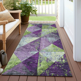 Piper Looms Chantille Geometric ACN1721 Purple Machine Washable Area Rug Runner Outdoor Lifestyle Image Feature