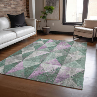 Piper Looms Chantille Geometric ACN1721 Sage Machine Washable Area Rug Lifestyle Image Feature