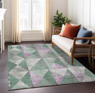 Piper Looms Chantille Geometric ACN1721 Sage Machine Washable Area Rug Lifestyle Image Feature