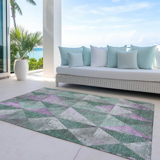 Piper Looms Chantille Geometric ACN1721 Sage Machine Washable Area Rug Outdoor Lifestyle Image Feature